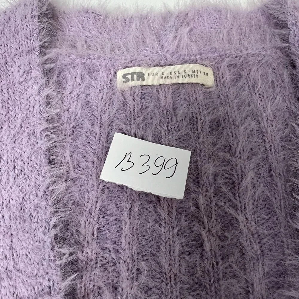 STR Purple Ribbed Cropped Cardigan Size S Lashed